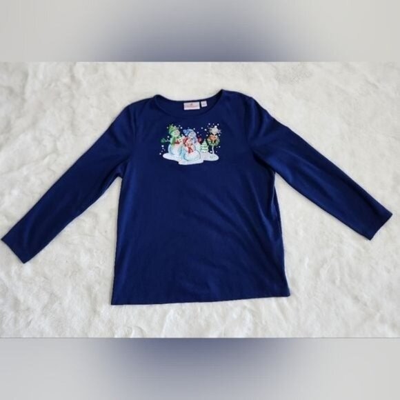 Quacker Factory Oh Holy Night Long Sleeve Top Crew Neck Long Sleeve T-Shirt - Picture 10 of 13